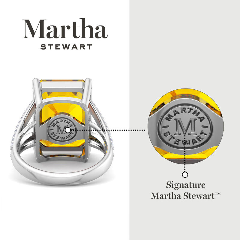 Martha Stewart 10 1/4ctw. Emerald Cut Citrine & Lab Grown Diamond Ring In Sterling Silver image number null